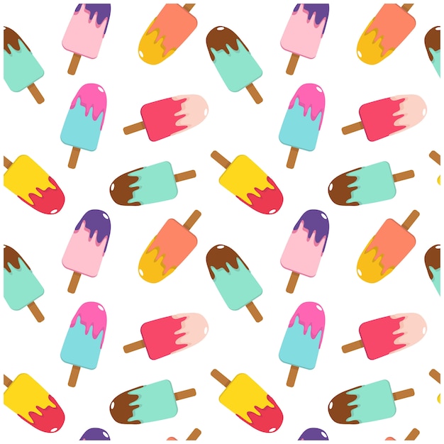 Vector illustration multicolored ice cream on a stick bright seamless pattern