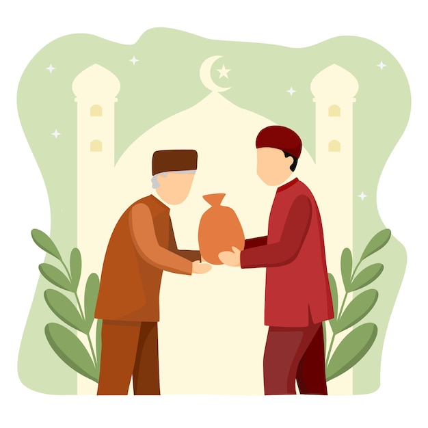 vector illustration of muslim giving donation