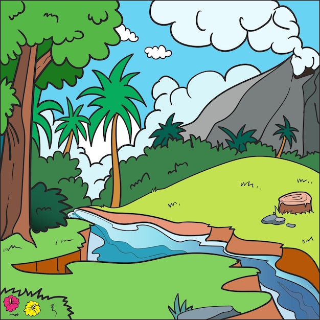 Vector illustration nature background river in the jungle