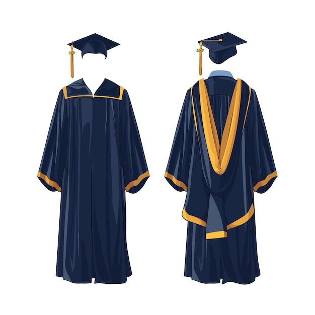 Vector vector illustration of navy blue and gold graduation gowns