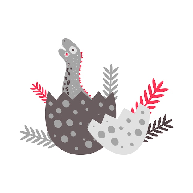 Vector illustration. Nursery cute print with dinosaur diplodocus. Happy birthday. Hatching an egg. For children's t-shirts, posters, banners, greeting cards.