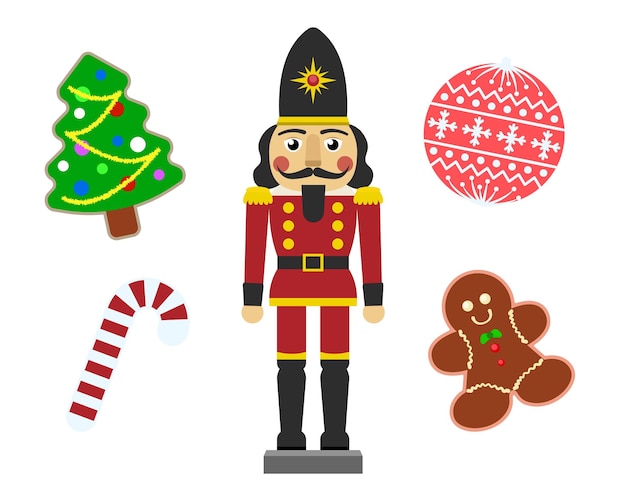 Vector illustration of a nutcracker with christmas tree and christmas cookies