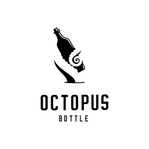 vector illustration of an octopus or tentacle wrapped around a bottle of wine cafe logo