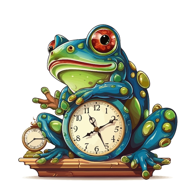 vector_illustration_of_frog_sitting_on_clock