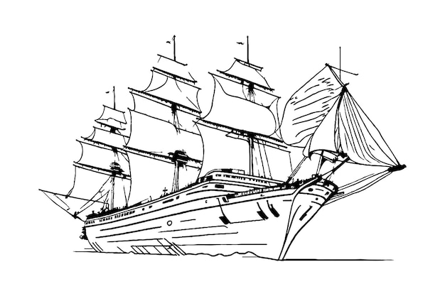 Vector illustration old ship sailing in a storm wrecked coloring book