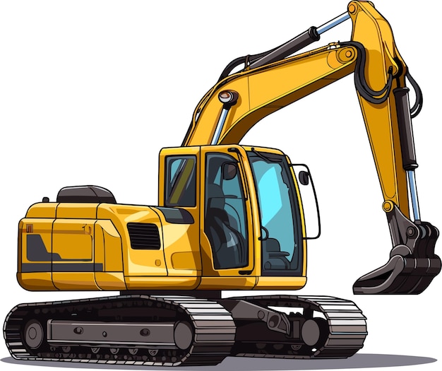 Vector illustration one excavator Construction building heavy machine industrial machinery mining