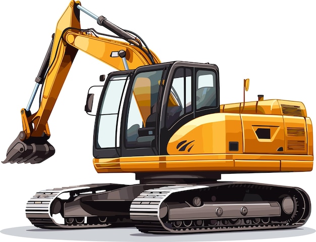 Vector illustration one excavator Construction building heavy machine industrial machinery mining