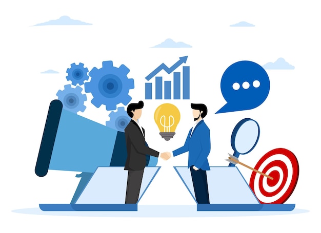 vector illustration of online transactions or working together in business or opening a new startup