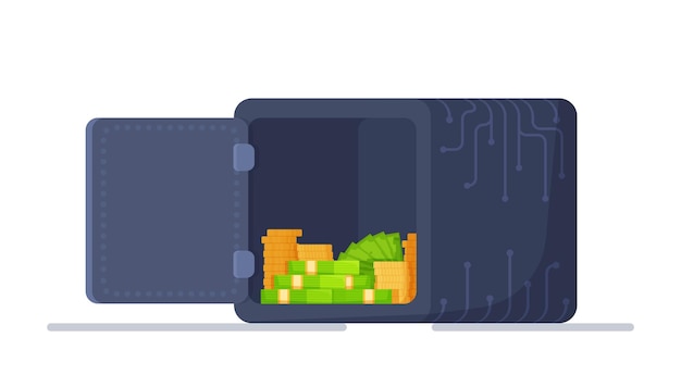 Vector illustration of an open safe Opened with money inside