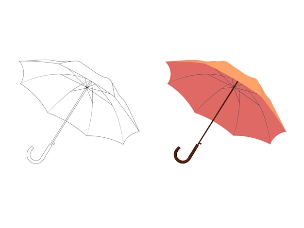 Vector illustration of an open umbrella in flat and outline style Umbrella coloring