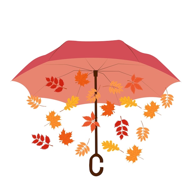 Vector illustration of open umbrella with autumn leaves in flat styleUmbrella in autumn boho colors