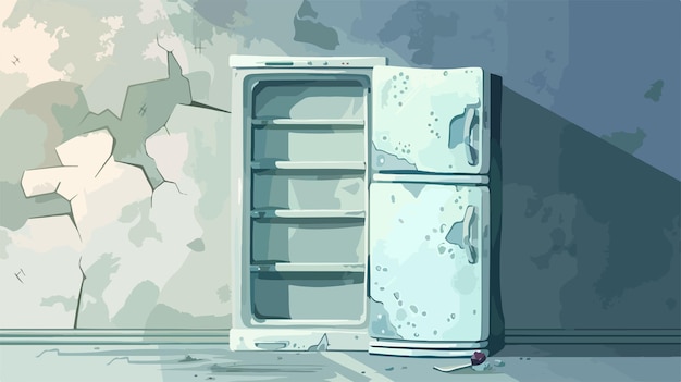 Vector Illustration of Opened Empty Broken Fridge