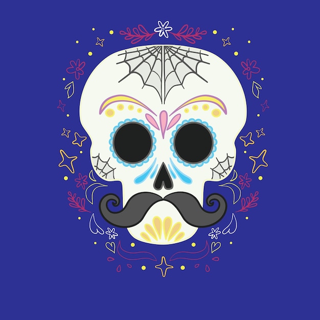 Vector illustration of an ornately decorated Day of the Dead Dia de los Muertos sugar skull or calavera