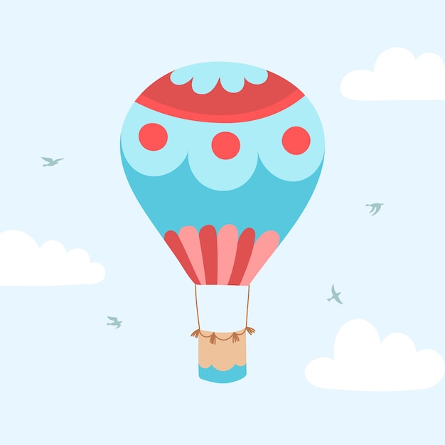 Vector illustration of outline hot air balloon on sky. Isolated hand drawn icon