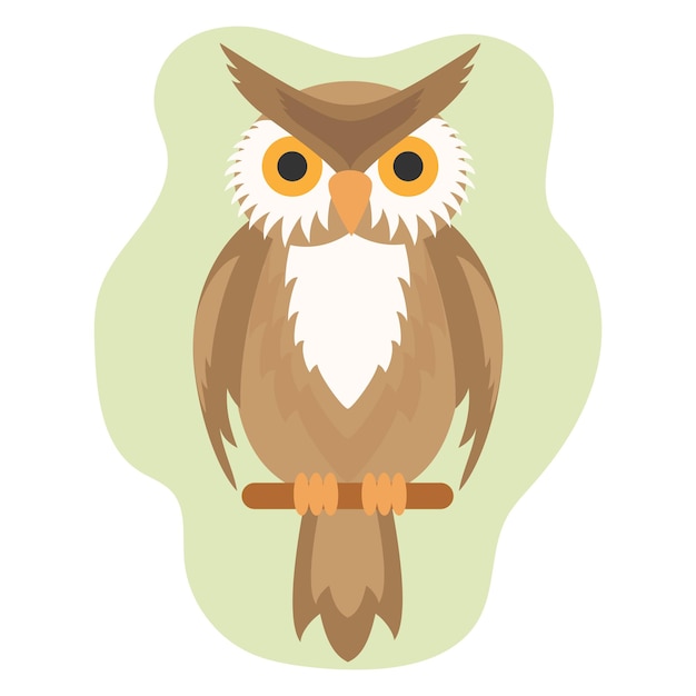 Vector illustration An owl on a branch Flatstyle print