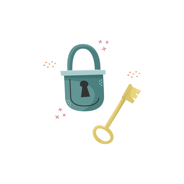 Vector illustration of a padlock with a key