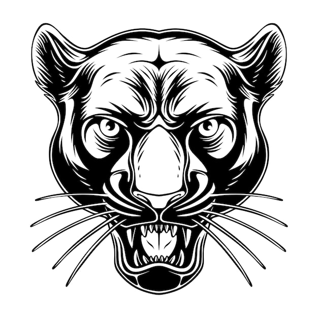 Vector illustration Panther head with cool position and roaring black and white design