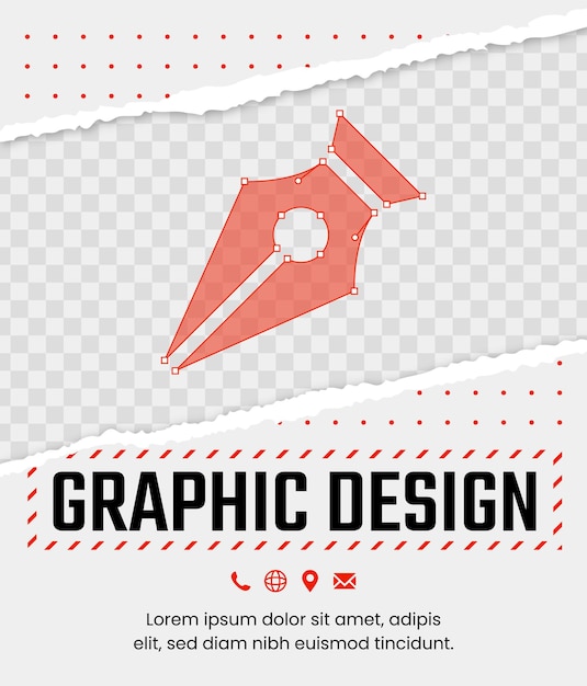 A vector illustration of a paper cut out and pen tool icon with the words graphic design