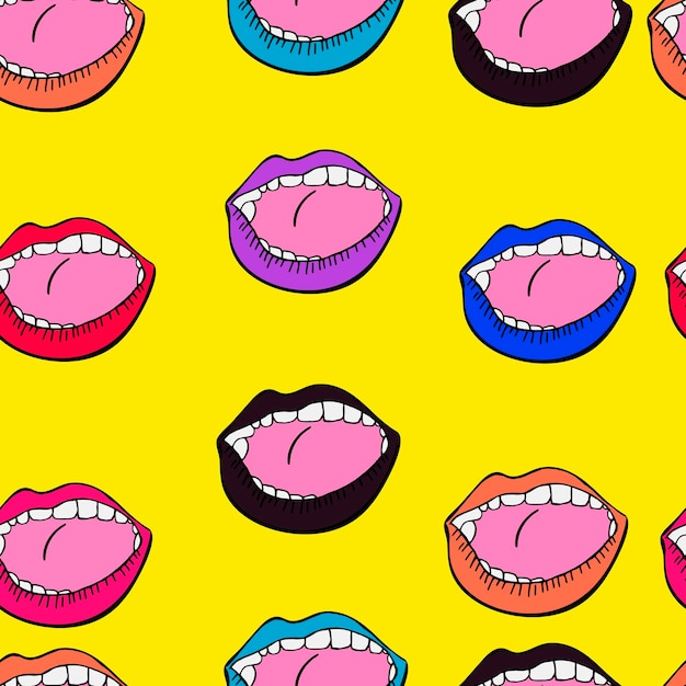 Vector illustration pattern multicolored lips yellow red blue