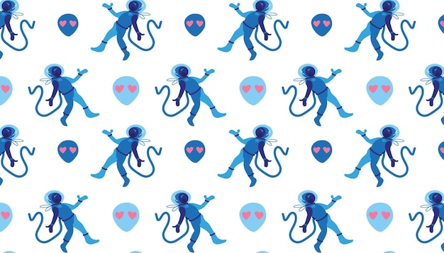 Vector illustration Pattern with astronauts and aliens with hearts