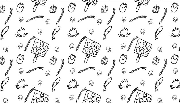 Vector illustration Pattern with linear products for grilling