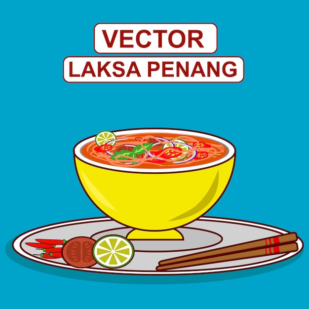 Vector vector illustration of penang laksa a traditional spicy and sour noodle soup