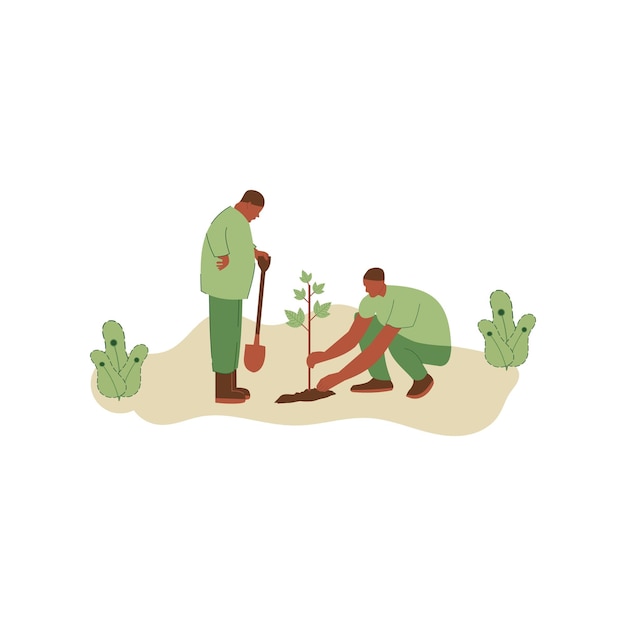 Vector illustration of people planting trees. concept of saving the earth. Ecology volunteering