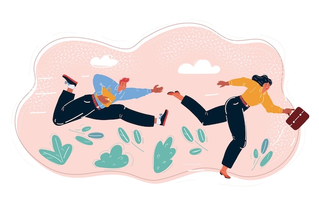 Vector illustration of people running Competition of woman and man in business