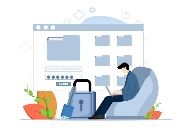 vector illustration of people using cyber security services to protect documents and personal data