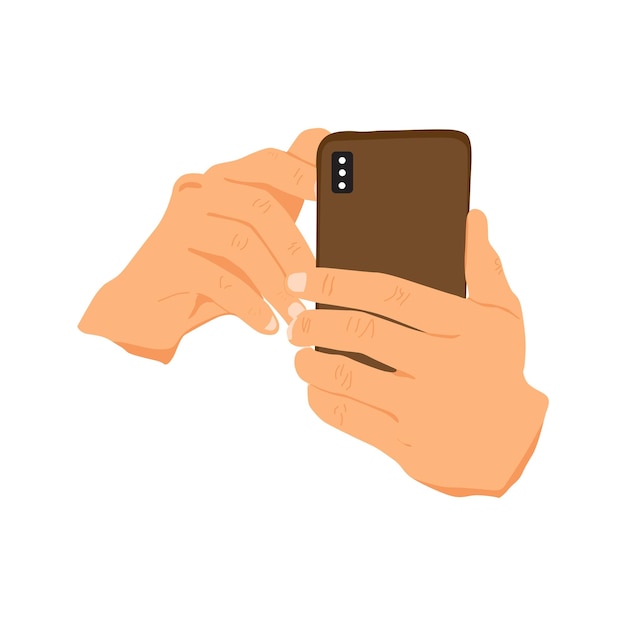 Vector illustration of person holding smart phone hand holding smart phone