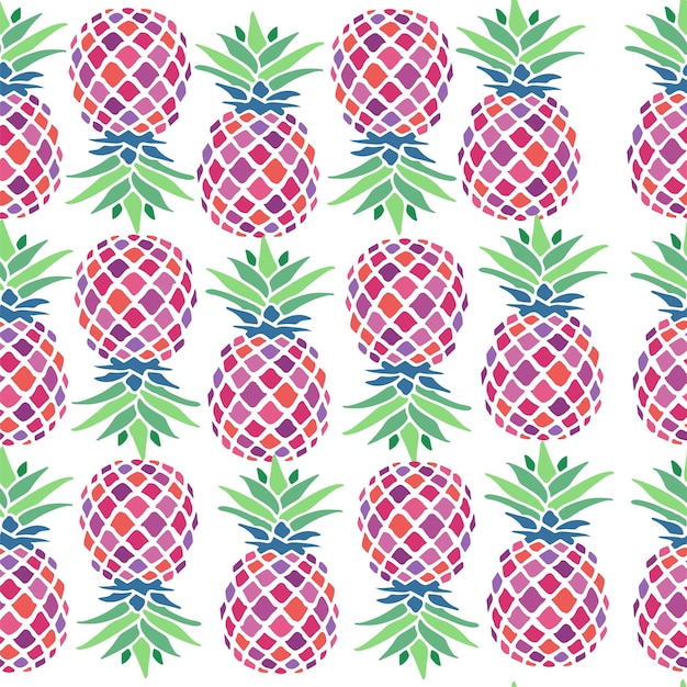 Vector illustration pineapples white background colored fruits tropics wallpaper cover interior