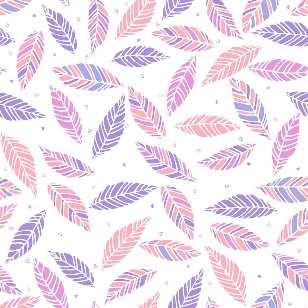 Vector illustration of pink and lilac leaves seamless pattern