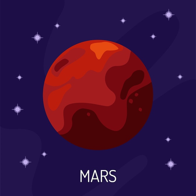 Vector illustration of the planet Mars in space A planet on a dark background with stars