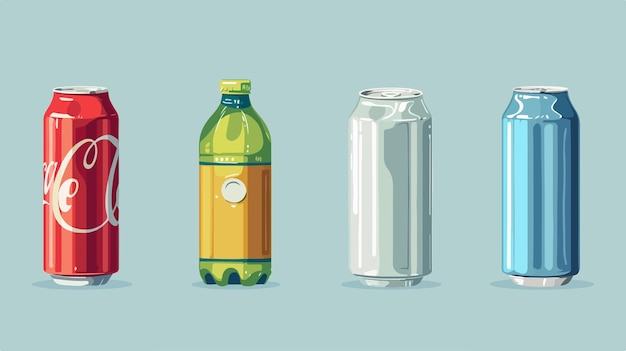 Vector Illustration of Plastic and Glass Bottles with Aluminum Caps