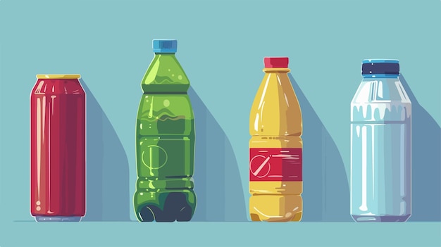 Vector Illustration of Plastic and Glass Bottles with Aluminum Caps