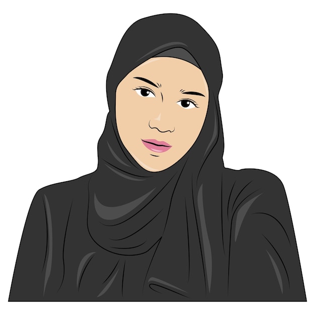 vector illustration portrait of beautiful muslim girl in black clothes