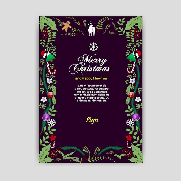 Vector Illustration Portrait with frame green plant  Christmas day