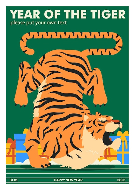 Vector vector illustration of a poster for the chinese new year with a tiger