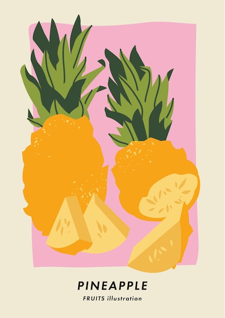 Vector illustration poster with pineapple fruit Art for postcards wall art banner background