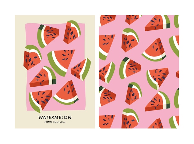 Vector illustration poster with watermelon fruit Art for postcards wall art banner backgroundSeamless pattern