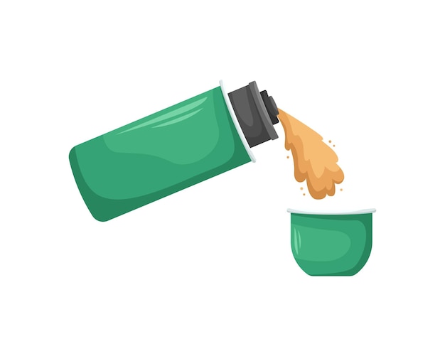 Vector illustration of pouring tea from a thermos into a mug lid