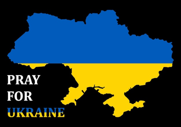 Vector Illustration of the Pray for Ukraine Concept save Ukraine from Russia and please stop war Ukrainian map in the color of the flag Pray For Ukraine peace The whole world praying for Ukraine