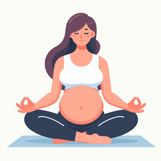 vector illustration of pregnant woman doing yoga in flat design style