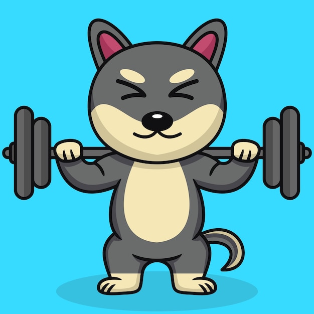 Vector illustration of premium cute dog doing weightlifting