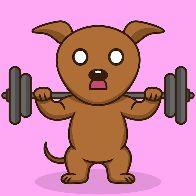 Vector illustration of premium cute dog doing weightlifting