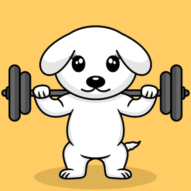 Vector illustration of premium cute dog doing weightlifting