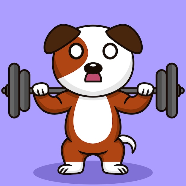 Vector illustration of premium cute dog doing weightlifting