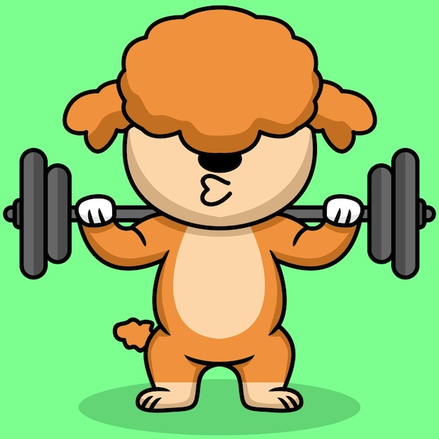 Vector illustration of premium cute dog doing weightlifting