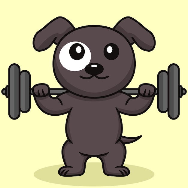 Vector illustration of premium cute dog doing weightlifting