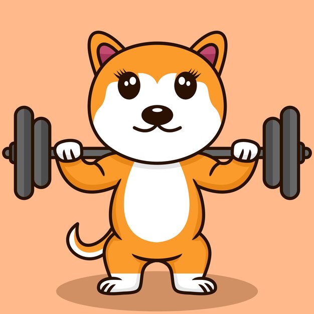 Vector illustration of premium cute dog doing weightlifting